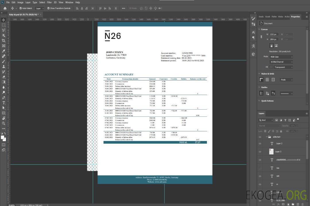 Banque N26 Allemagne Excel template